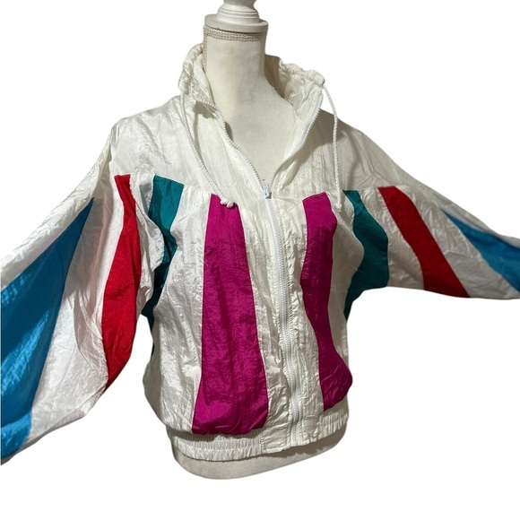 Vintage Westside Connection retro 80s 90s White rainbow Windbreaker jacket Sz Sm - Picture 1 of 7